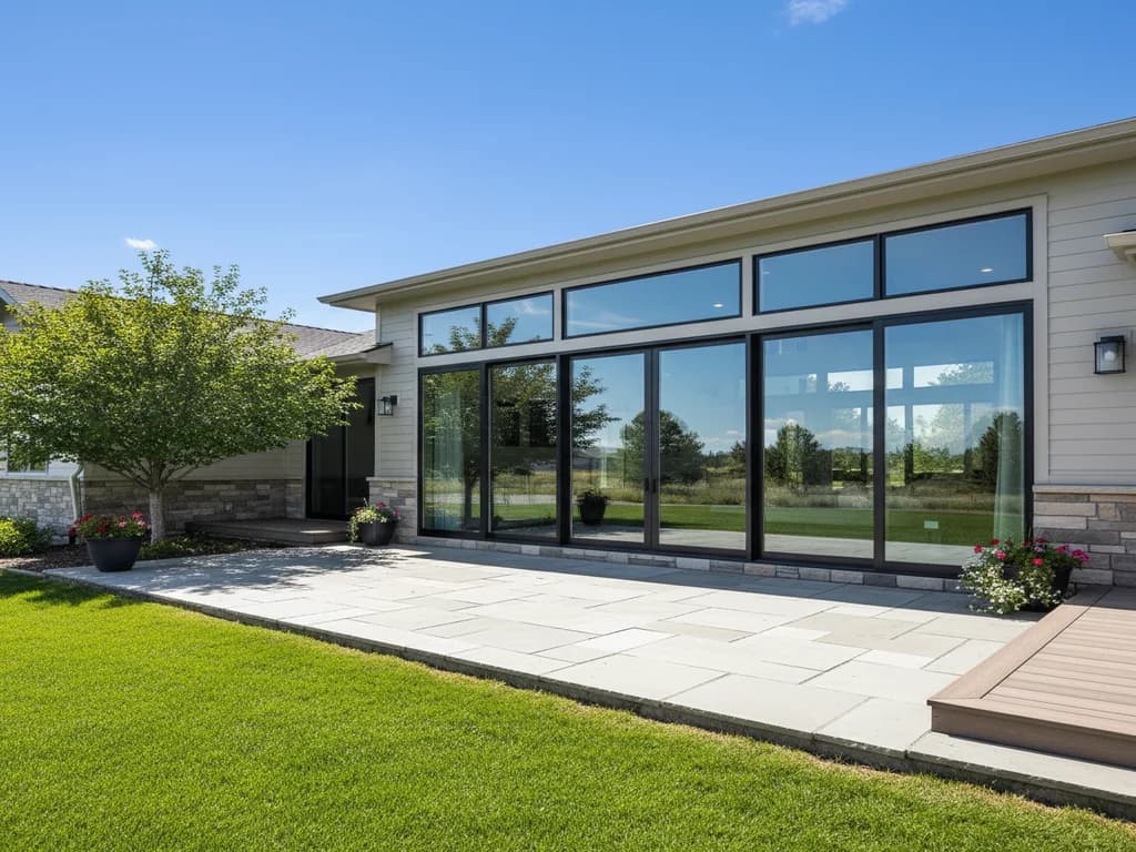 Patio door installed at the back of a home leading to a yard — Patio Doors in Parma, Canyon County, Idaho