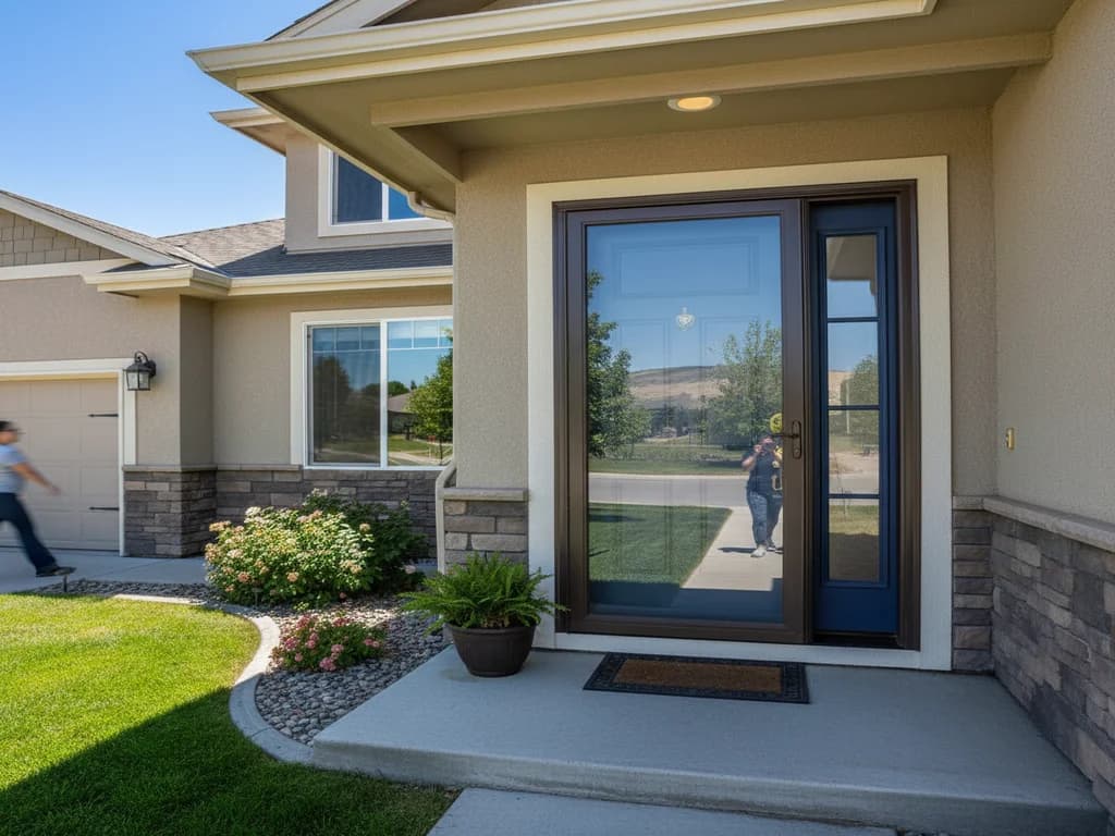 Glass storm door installed over a front entry door — Storm Doors in Kuna, Ada County, Idaho
