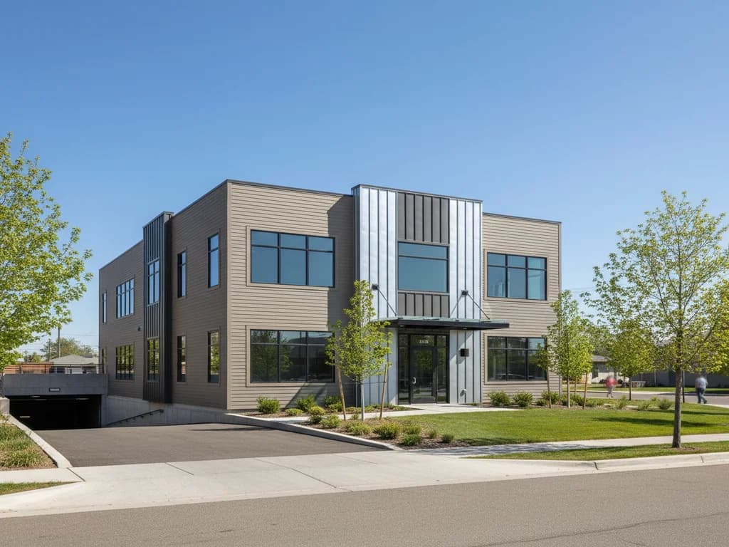 Commercial building exterior with fiber cement and metal cladding — Commercial Siding, Treasure Valley Idaho