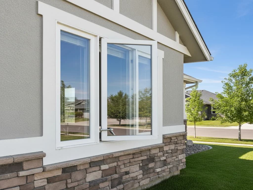 Crank-operated casement window open on a home exterior — Casement Windows in the Treasure Valley, Idaho